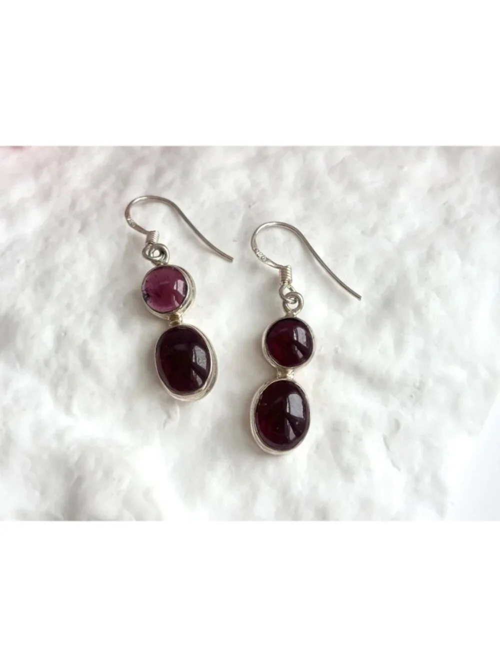 Natural Amethyst Cabochon Gemstone Vintage Sterling Silver 925 Earrings